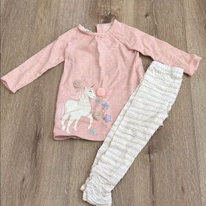 Mud Pie Pink Sparkle Top and White Bottoms Set